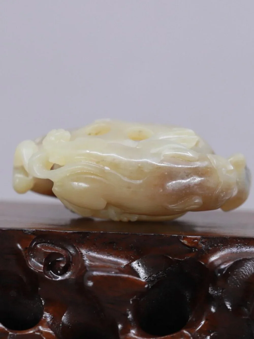 Openwork Chinese Brown Sugar Hetian Jade Pendant w Foo Dog & Ball